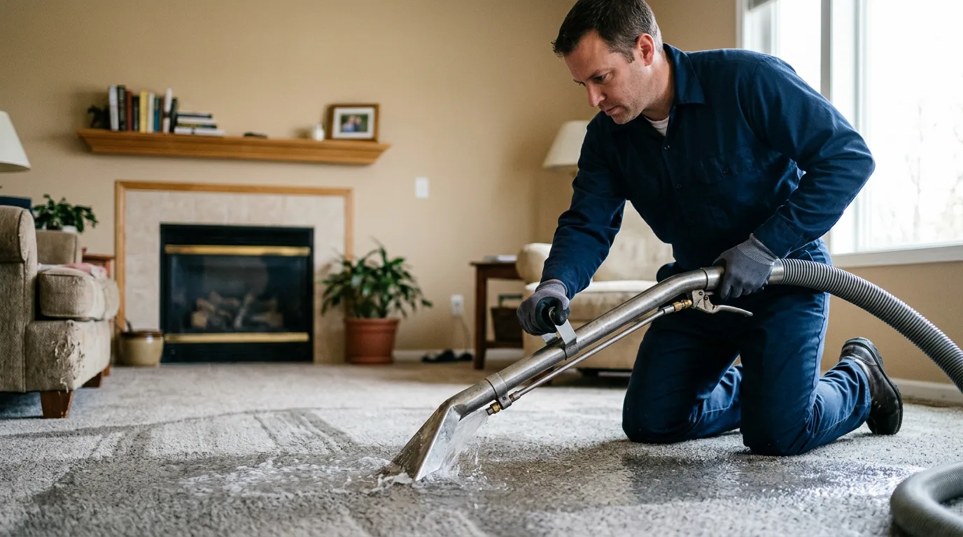 Water damage restoration technician working near Sunset, ME